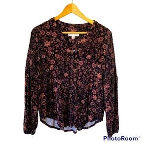 Knox Rose Chocolate Brown Liberty Floral Button Down Oversized Shirt Women’s XS